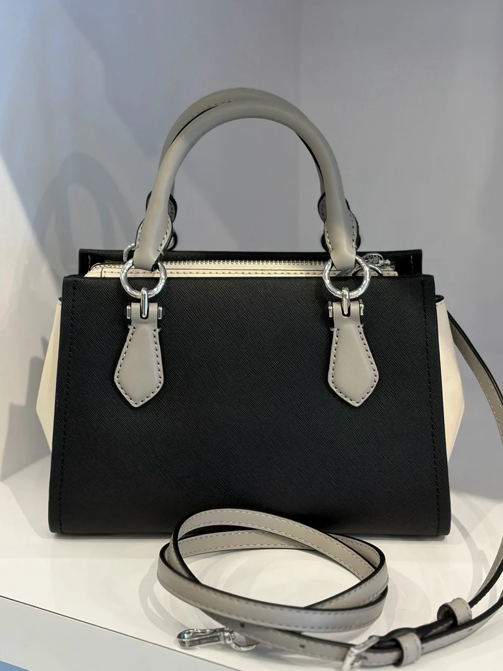 MICHAEL KORS Black, Light Gray and White Satchel
